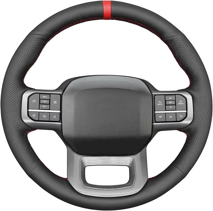 Black Genuine Leather Carbon Fiber Steering Wheel Cover for Ford F-150 2021-2026 /Ford F-250 F-350 F-450 F-55- F600 2023 2024 2025 2026/Ford Expedition 2022-2024 Accessories Custom OEM Parts
