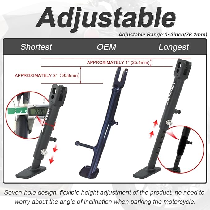Xitomer 0-3 inch Adjustable Kickstand Fit for CBR600RR 2007-2026 CBR600RR Motorcycle Adjustable Side Stand Adjustable Kickstand