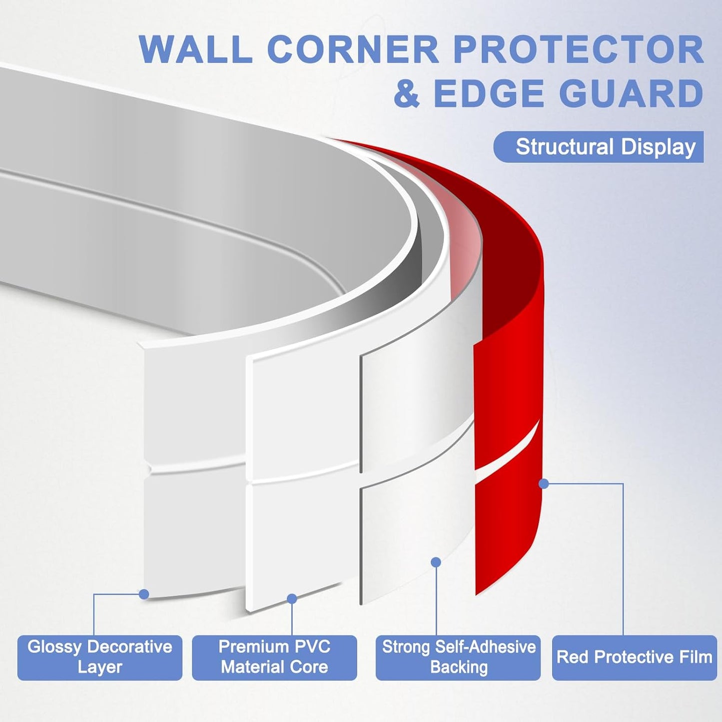 Wall Corner Protector Moulding Trim Peel and Stick Wall Corner Guards Trim Flexible Self Adhesive Edge Protector Moulding, 1.6 in x 40 Ft, Silver