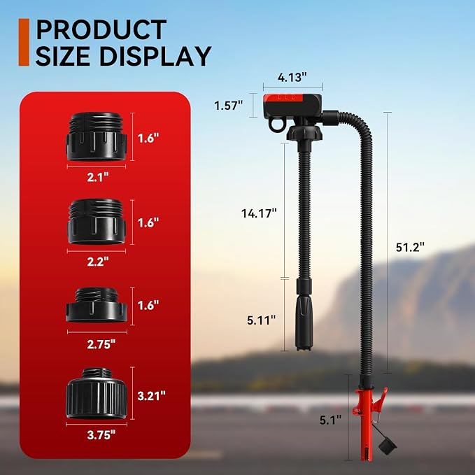 Fuel Transfer Pump with Auto-Stop, 4.2 GPM Battery or USB-Powered Petrol Pump for Fuel Cans, Portable Electric Petrol Transfer Pump with 51" Hose & 4 Adapters for Fast, Safe and Spill-Free Refuelling