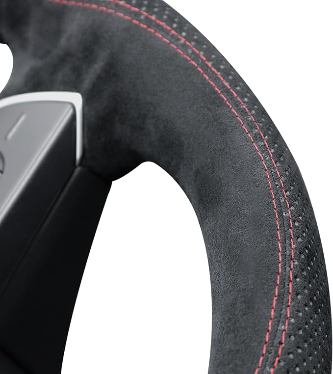 MEWANT Hand Stitch Black 9040 Athsuede Steering Wheel Cover Wrap for Tesla Model 3 Highland 2024 Model Juniper 2024