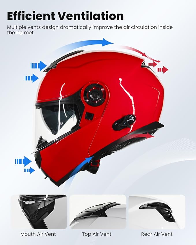 ILM 159BT Bluetooth Modular Motorcycle Helmet 2-3 Riders Intercom Full Face Flip up Casco DOT with Face Mask (Red, 2XL)