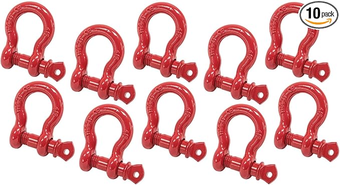 Mytee Products 1/2" Anchor Shackle Forged Carbon Steel w/Alloy Screw Pin Load Limit # 2.0 Tons (4,000 lbs) | Double Rust Protection HD D Ring Shackle for Towing, Rigging & Vehicle Recovery (10 Pack)