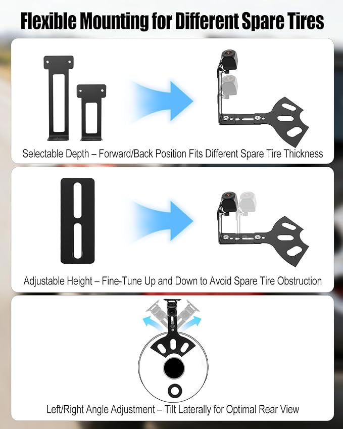 Spare Tire Backup Camera Fit for Jeep Wrangler JK JKU Rubicon Commander Patriot Liberty 2007-2018, Flexible Mount, Adjustable Rear View and Waterproof