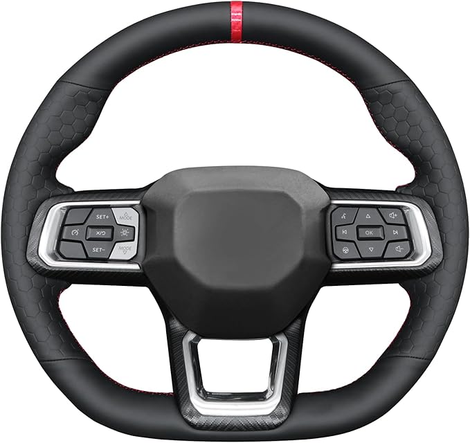 MEWANT Hand Stitch Black Smooth Hexagon Embossed Artificial Leather Steering Wheel Cover Wrap for Ford Mustang 2024