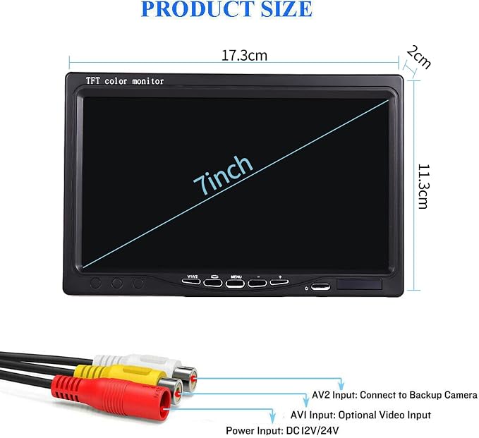 7 inch 1080P Vehicle Backup Camera Monitor Kit, Color TFT LCD Display HD Camera Rear View Reversing Parking Camera Waterproof for Car SUV Van Truck