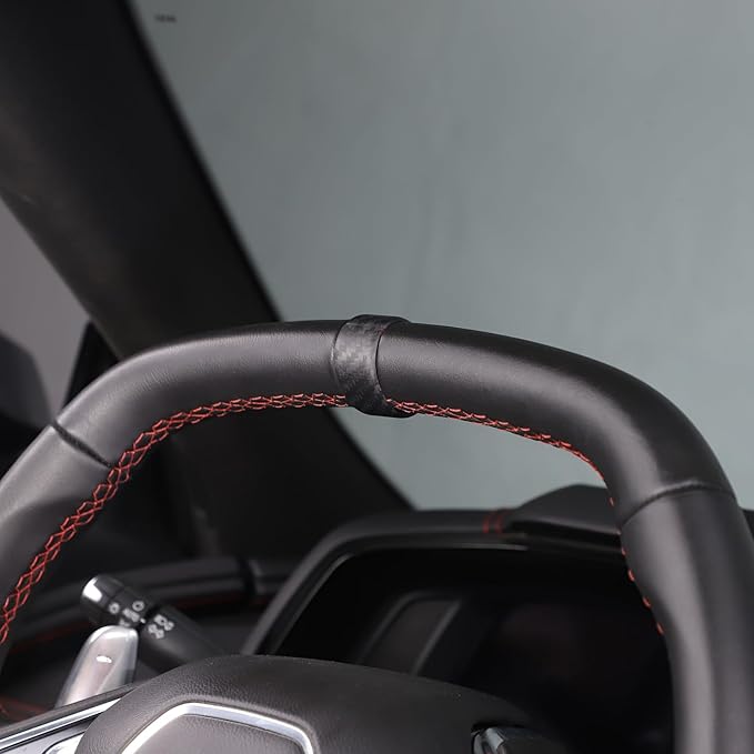 Daeiclru Real Carbon Fiber Steering Wheel Circle Cover Sticker Compatible with Chevrolet Corvette C8 Stingray 2020-2025, Steering Wheel Top Center Guide Decorative Accessories (Matt Black)