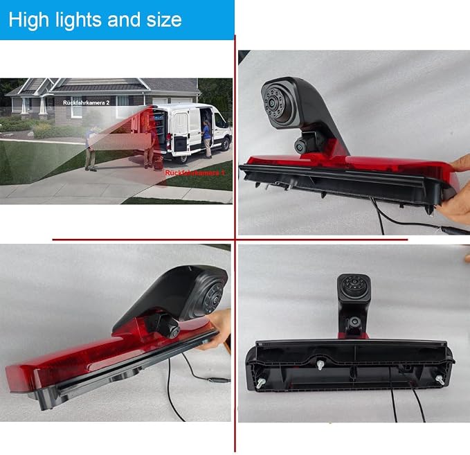 HD Auto Transporter Caravan Van Brake Light Roof Rear View Reversing Backup Dual-Lens Camera with Angle Adjustable Compatible with Ford Transit Connect 2/XL Cargo Titanium Passenger Wagon SUV MPV Bus