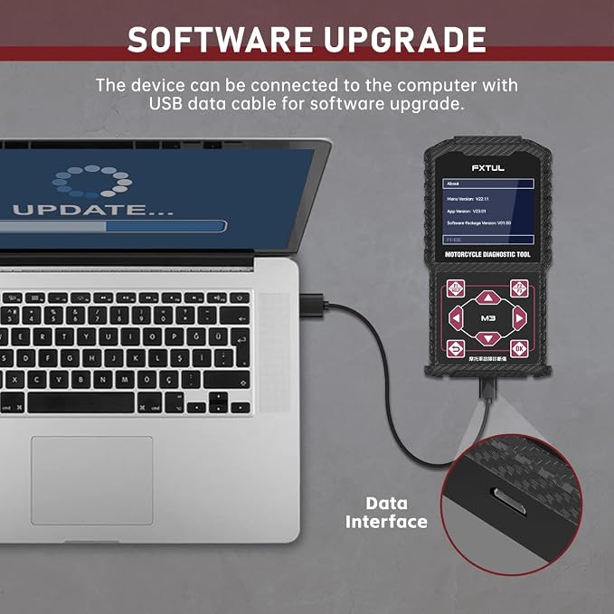 M3-C Motorcycle Diagnostic Tool for Suzuki Vespa Euro 5 | Full-System Scanner ECM ABS IMMO, Live Data, Actuation Test, Fault Code Reader, Throttle Learning, Idle Adjustment
