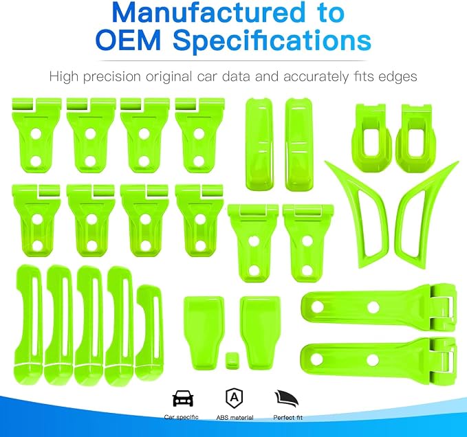 Barong for Jeep Wrangler JL JLU 2018-2025 Accessories Exterior Decoration Door Hinge Handle Engine Hood Hinge Hood Latch Wheel Eyebrow Side Air Outlet Rear Window Hinge Cover 26PCS Full Set(Green)