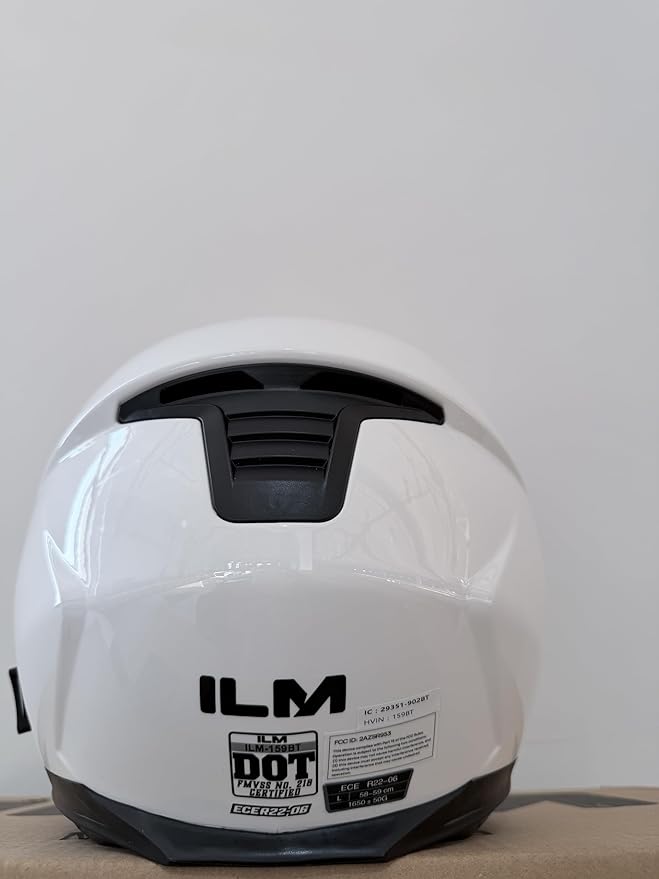 ILM Bluetooth Motorcycle Modular Helmet 2-3 Riders Intercom Flip up Full Face Helmet with Dual Visor DOT Model 159BT (White, L)