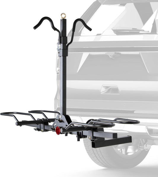 Rockland Foldable 2-Bike Rack with Lock, 200 lbs Capacity, Hitch Mount Bike Rack, Fits up to 5" Fat Tire Width and 50" Wheelbase, Bike Carrier Rack for 2" Receiver for Cars SUVs Vans RVs