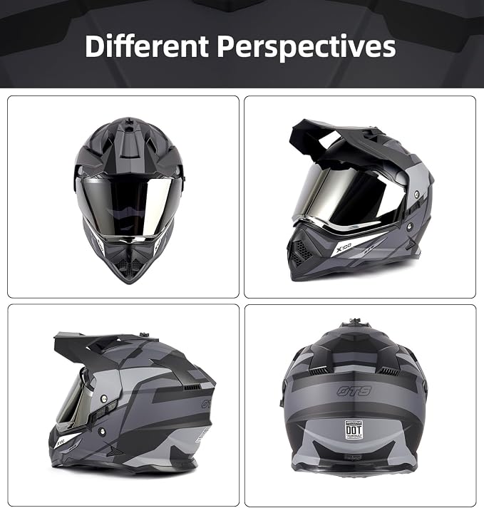 Orthrus Dual Sport Adventure Motorcycle Helmet DOT Certified for Adults, UV Protected Dual Visor & Intercom Slot, ATV UTV Dirt Bike Snowmobile Off Road Helmets