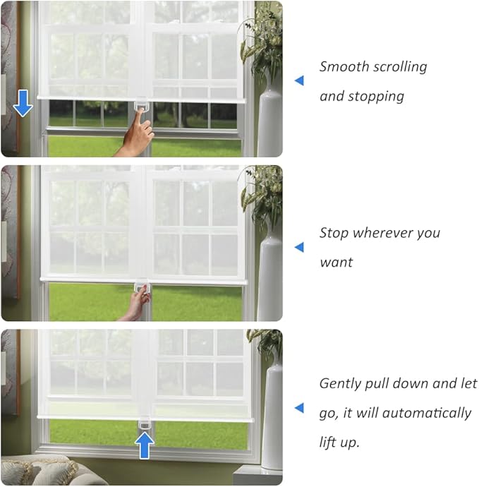 LUCKUP Light Filtering Roller Shades for Windows, Cordless Semi Sheer Solar Blinds with 5% Openness Free-Stop Window Shades for Home & Office, White 31" W x 72" L