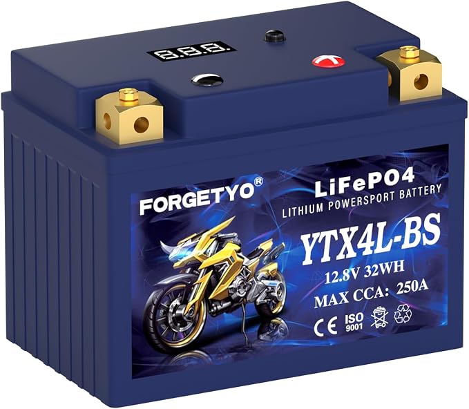 Lithium YTX4L-BS, Forgetyo 12V 2.5AH 250CCA LiFePO4 Motorcycle Battery, ATV, UTV, Jet Ski, 4 Wheeler,Snowmobile,Tractor and Generator Battery