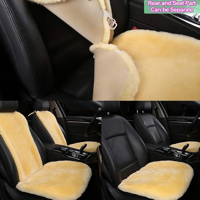 OGLAND Black Fuzzy Sheepskin Car Seat Covers | Genuine Fur Wool Seat Protectors for Leather Bucket Seat Cushions | Fluffy Warmers for Mercedes, Audi & Luxury Cars | Flush Furry Interior Upgrade