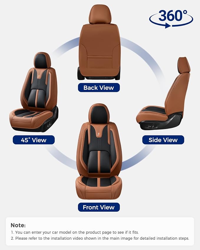 Huidasource Front Seat Covers Luxury Nappa Leather, Driver Seat Cover with Airbag, Front Storage Pocket, Lumbar Support, Cooling＆Heating, Seat Cover Universal Fit for Most Cars SUV Trucks, Brown&Black