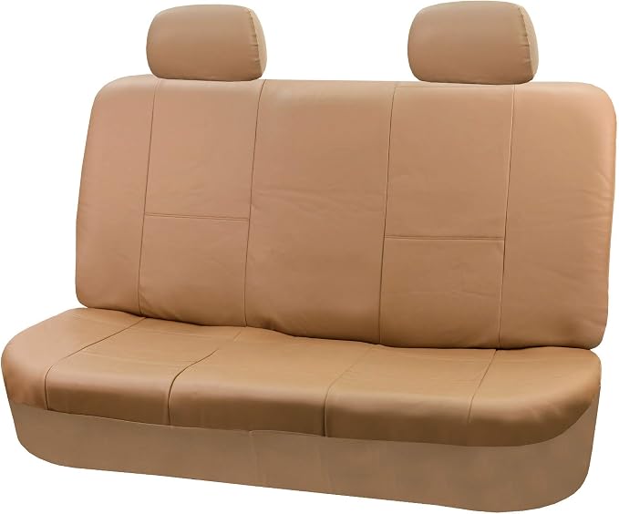 FH Group PU001114 + F11306 PU Leather Seat Covers (Beige) Full Set – Universal Fit for Cars Trucks & SUVs