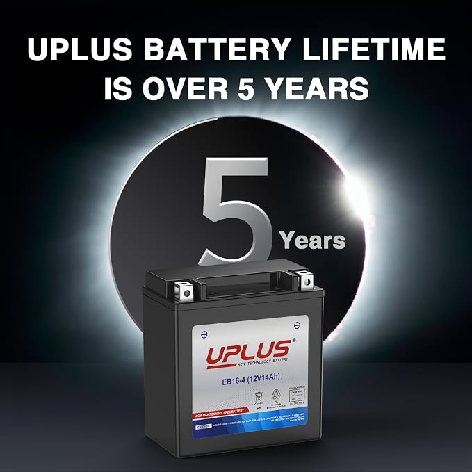 UPLUS Motorcycle Battery EB16-4 replace for YTX16-BS 12V14AH 215CCA Maintenance Free & High Performance AGM Replacement for UTV Snowmobile ATV