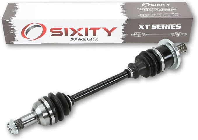 Sixity XT Rear Left CV Axle for Arctic Cat 650 2004 - V2 FIS 4X4 | Complete axle assembly with a 5140 chrome steel shaft, inboard and outboard CV joints, fully assembled
