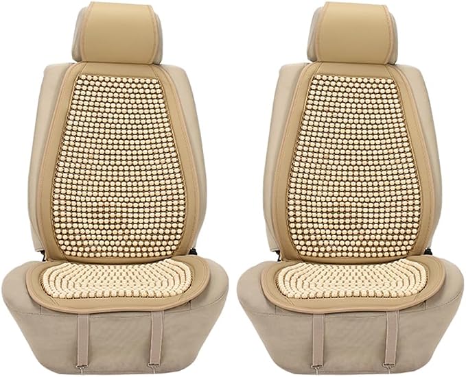 Blueshyhall Cooling Wooden Beaded Car Seat Cover Comfortable Massage Support Cushion for SUV Auto Office Home Seat Chair - Beige 2 Pcs