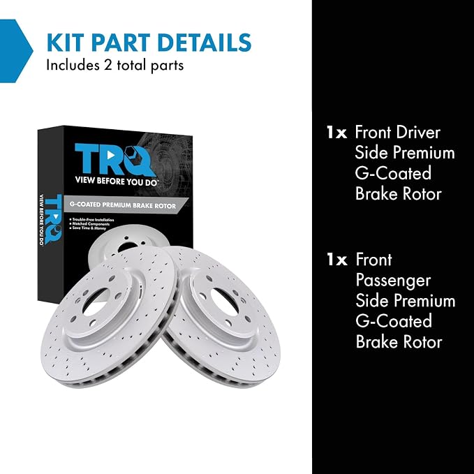 TRQ Front Brake Rotor Set Coated Drilled Compatible with 2014-2019 Mercedes-Benz CLA250 with Sport Package 2015-2020 GLA250 with Sport Package