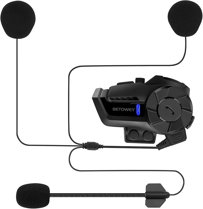 BETOWEY Motorcycle Helmet Bluetooth Headset, B2X Helmet Communication System Motorcycle Bluetooth Intercom with Noise Cancellation, Music Playback - for Dirt Bikes and Motorbikes 2 Pack