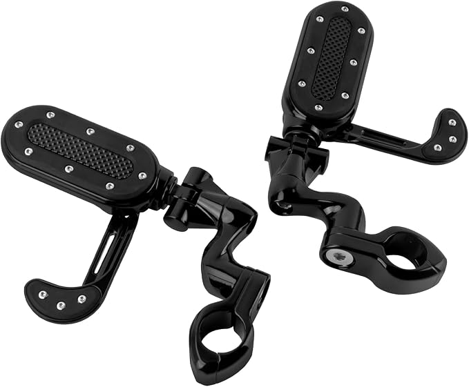 Motorcycle Highway Foot Pegs with Flip-out Heel Rests Fit for Harley Touring Road Glide Street Glide Road King Electra Glide Sportster, Highway 1.25" Engine Guard Foot Pegs Black