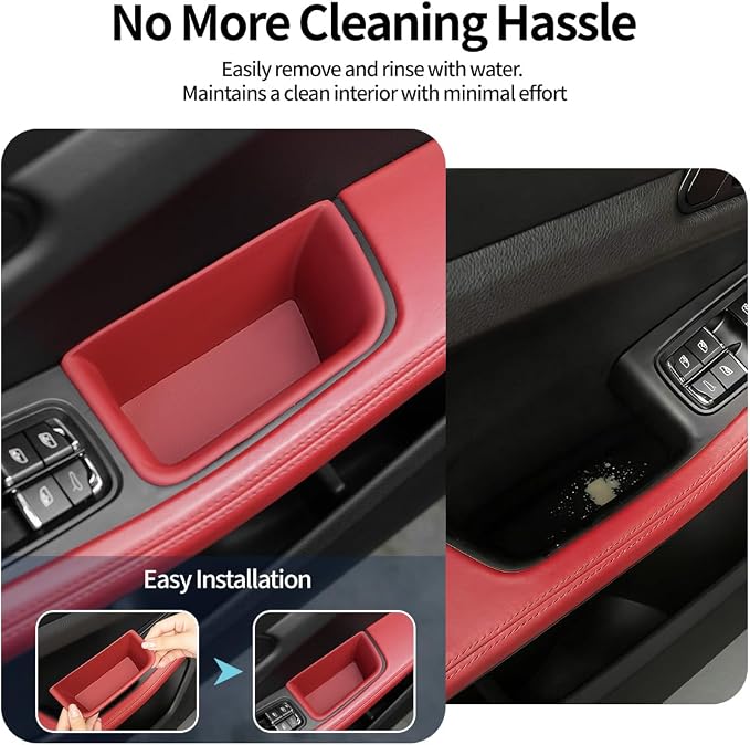 4PCS Door Side Storage Box for Porsche Macan Accessories 2014-2026, Front Rear Car Door Handle Organizer Tray for Phone, Keys, Cards, Macan Car Accessories Interior (Red for Ma-can 2014-2026)