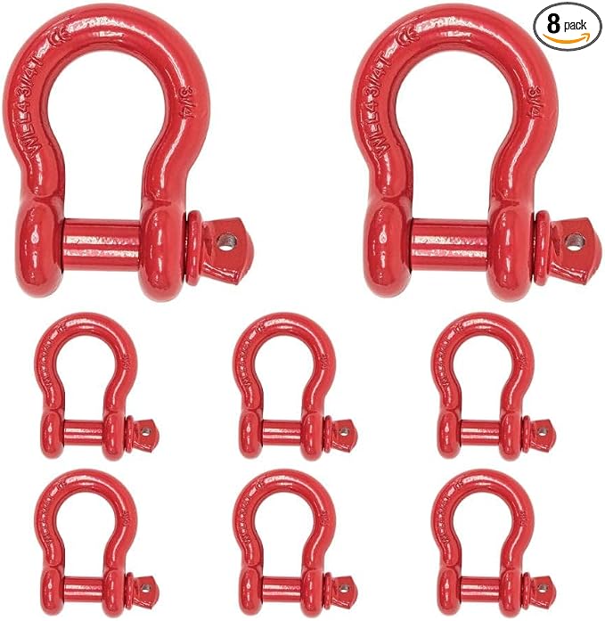 Mytee Products (8 Pack 3/4" Anchor Shackle Forged Carbon Steel w/Alloy Screw Pin WLL # 4.75 Tons (9,500 lbs) | Double Rust Protection Heavy Duty D Ring Shackle for Towing, Rigging & Vehicle Recovery