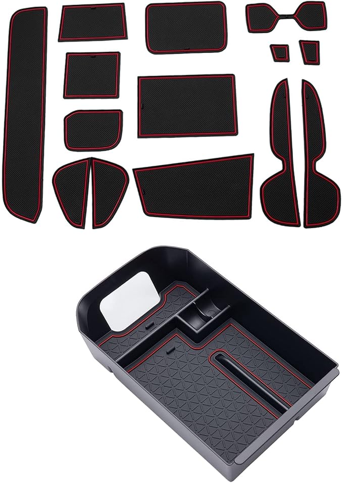 JDMCAR Custom Liners (Red Trim) and Center Console Organizer (Red) Compatible with 2022 2021 2020 2019 RAV4 Accessories