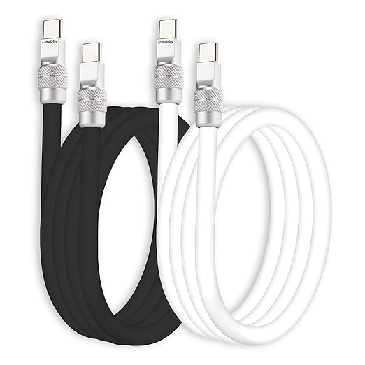 chubbycable Couple Chubby 2 Pack 240W USB C Cable Extra Thick Silicone Fast Charging Cable Compatible with iPhone 17-15 Series iPad Galaxy Series, Black+White, Type-C to Type-C, 9.8FT