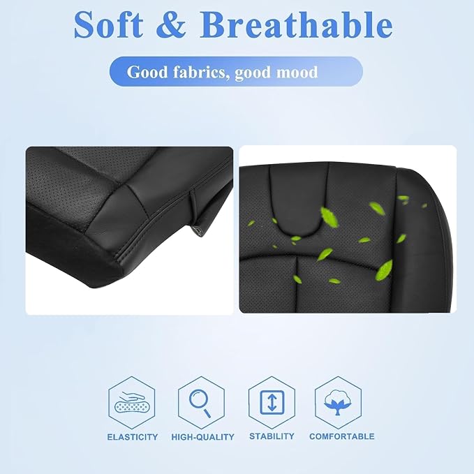 FZJDSD Black Driver & Passenger Side Bottom Perforated Microfiber Leather Replacement Seat Covers Compatible with Infiniti G37 2008 2009 2010 2011 2012 2013