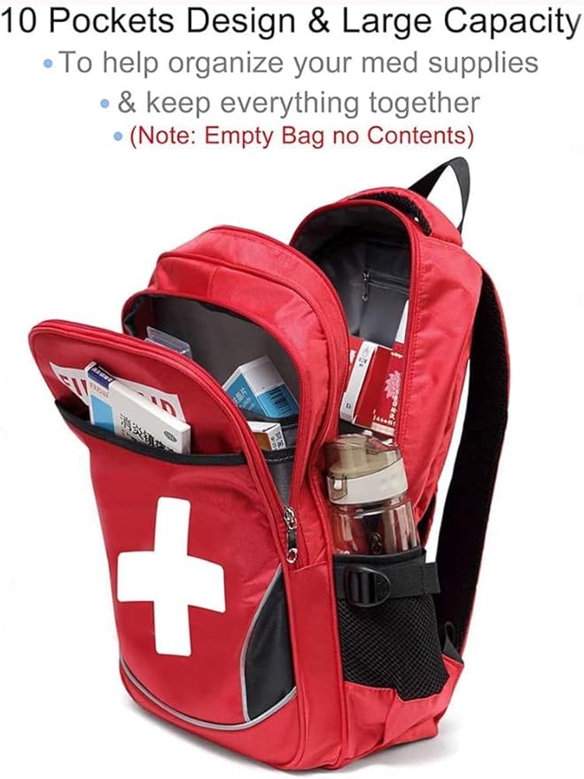 First Aid Bag Empty Red Emergency Medical Bag First Responder Trauma Multi-Pocket Traveling Field Trips Camping Essentials (Red,Pack of 5)