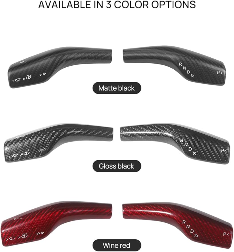 TPARTS Real Carbon Fiber Steering Lever Cover for Tesla Model 3 (2018-2023) Model Y (2020-2024) Gear Shift Cover 2PCS Steering Wheel Gear Lever Accessories (Matte Black)