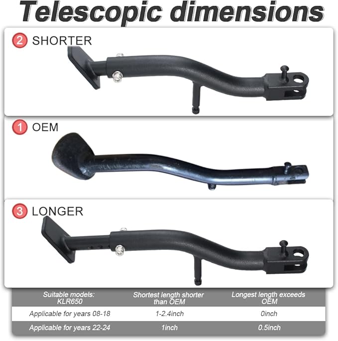 Xitomer Adjustable Kickstand Fit for KLR650 Gen2 Gen3, 2008-2018 KLR650, 2022-2026 KLR650 / Adventure/Traveler, 0-2.4 inch Adjustable Side stand
