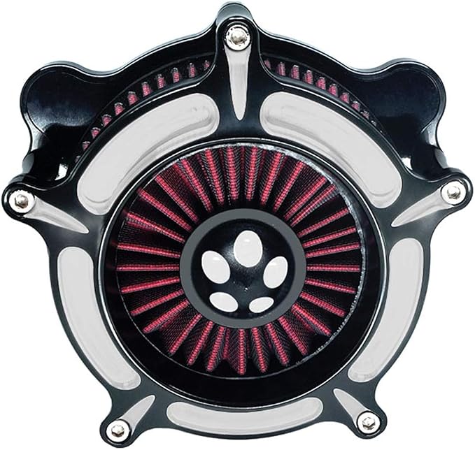 Motorcycle Air Filter Turbine Intake Cleaner Kit Cnc Cut Chrome for Harley Dyna 2000-2017 Softail 2000-2015 Touring 2000-2007 Fitment - B (Red)