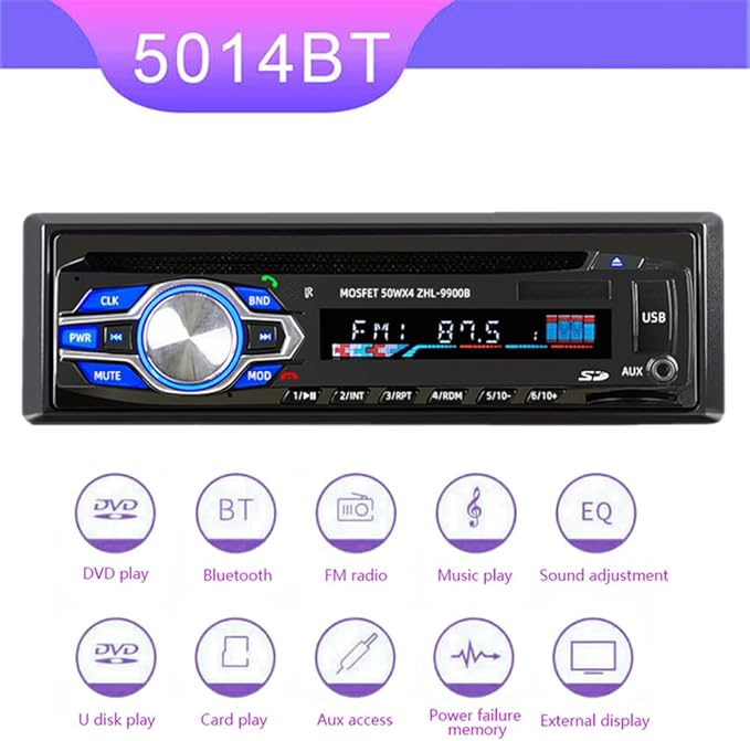 1 Din 12V Car Radio, VCD DVD CD Player Vehicle MP3 Stereo Player, Audio Stereo Receiver Support Bluetooth/FM/SD/USB/AUX/U Disk