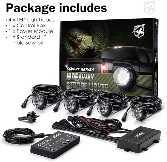 Xprite Amber Green LED Hideaway Strobe Lights Kit 20 Flashing Patterns w/Control Panel Headlights Taillights Fog Marker Light Mounting, for Roadside Emergency Vehicles Trucks SUV Vans 12V Cars 4 PCs