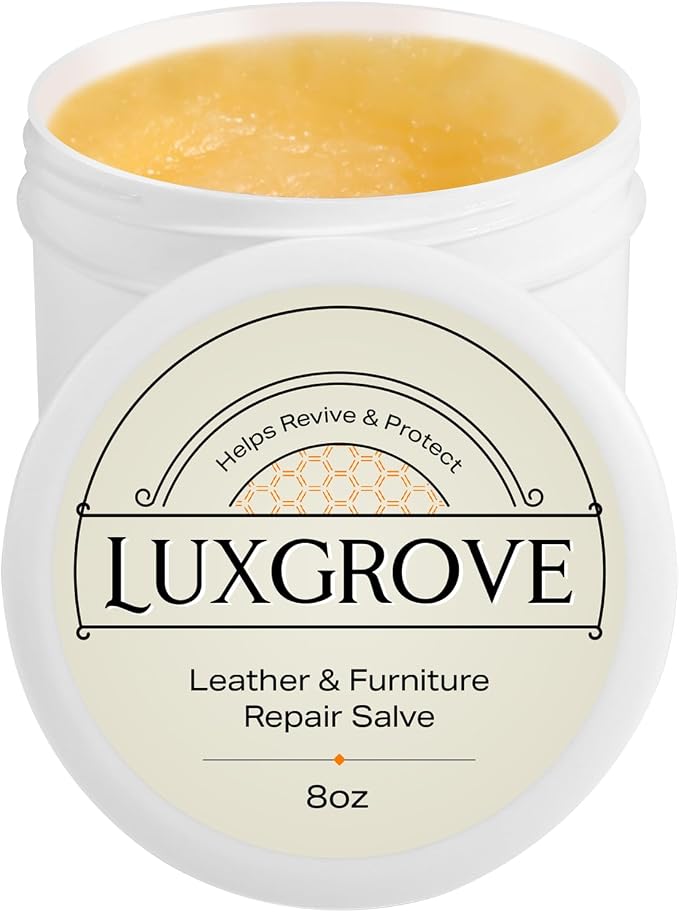LUXGROVE® Wood & Leather Furniture Repair Salve, Conditioning Balm for Couches, Car Seats, Tables, Cabinets, Doors, Shoes, Purses, Boots & Saddles, Helps Revive Dry, Dull & Scuffed Surfaces, 8oz