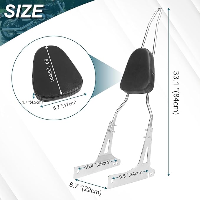 AUFER Detachable Chrome Passenger Backrest Sissy Bar With Backrest Pad Compatible With For Harley Dyna Street Bob Super Glide Low Rider Wide Glide FXD FXDB FXDC FXDL FXDWG FXDSE 2006-UP