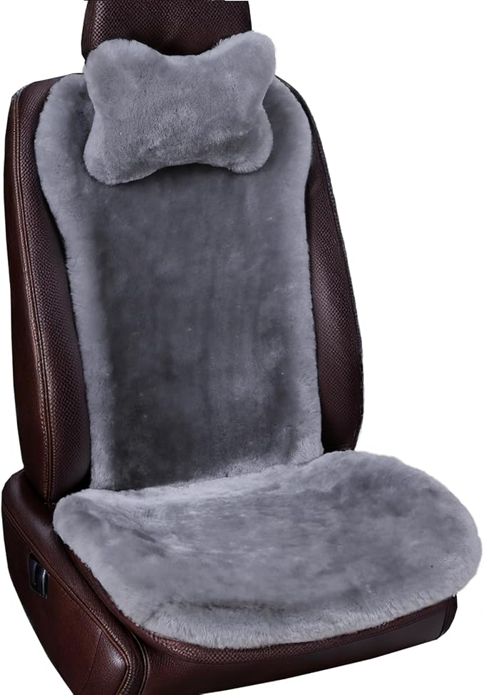 OGLAND Shearling Sheepskin Car Seat Cover, Fluffy Fuzzy Soft Fur Auto Seat Cover for Universal Comy Seat Cushion Accessories Automobiles (3 Pack Front, Misty Gray)