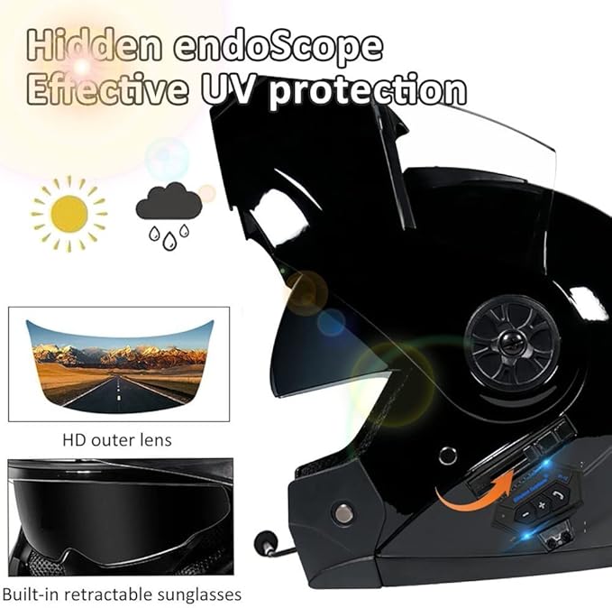 Bluetooth Modular Motorcycle Helmet DOT/ECE Approved Full Face Flip up Anti-Fog Double Visor Helmet Built-in Dual Speaker with Microphone for Adult Men and Women…