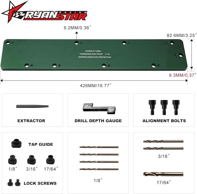RYANSTAR RACING 71500 Exhaust Manifold Bolt Stud Drill Template Removal Tool Set Compatible with Dodge 5.7L Hemi Motors Manifold Installation and Replacement 71500 Exhaust Manifolds