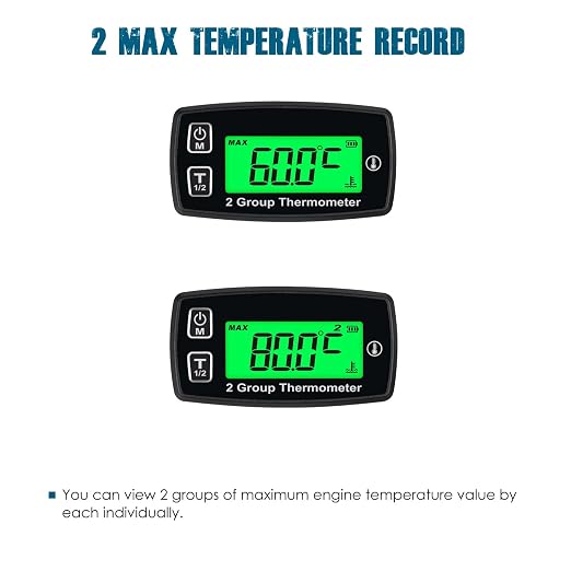 Runleader Digital LCD Engine Temp Gauge,Dual Temperature Record,Backlight Display,User Shutdown,Battery & External Power Supply for Generator Motorcycle Dirtbike ATV Outboard Motor Marine