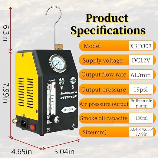 Smoke Machine with Built-in Air Pump, Pressure Gauge and Adjustable Flow Meter, 12V DC EVAP, Vacuum, Automotive Smoke Machine for Cars, Motorcycles, Trucks, Boats, ATVs