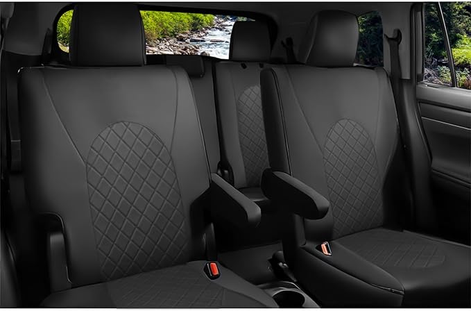 GIANT PANDA Full Set Car Seat Covers Fit for Toyota Highlander 2020 2021 2022 2023 2024 2025 2026 XLE/XSE/Limited/Platinum/Hybrid 2nd Row Captain Chair, 7 Seats, Three Rows, Faux Leather (Black)