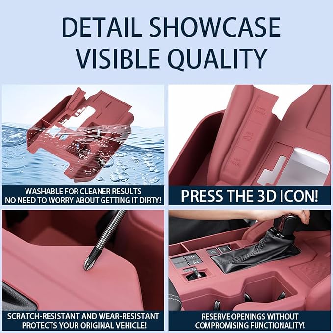 for Toyota Prado 2024-2025 Accessories Center Console Panel Silicone Storage Box Center Console Cover Organizer Storage Protective Pad Tray Wireless Charging (Red)