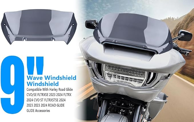 9" Windshield, Windscreen Air Deflector Compatible for Harley CVO Road Glide FLTRXSE 2023-Later, CVO Road Glide ST FLTRXSTSE 2024-Later, Road Glide FLTRX 2024-Later (Smoke)