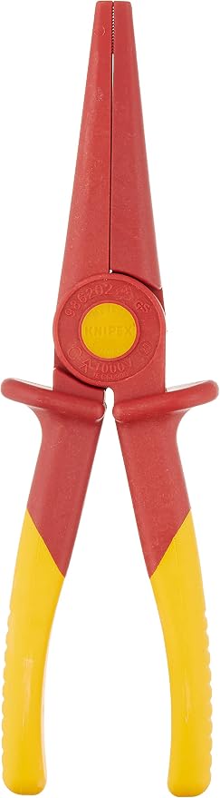 KNIPEX Tools 98 62 02, Flat Nose Plastic Pliers 1000V Insulated & 62 01 Snipe Nose Plastic Pliers 1000V Insulated, Red/Yellow